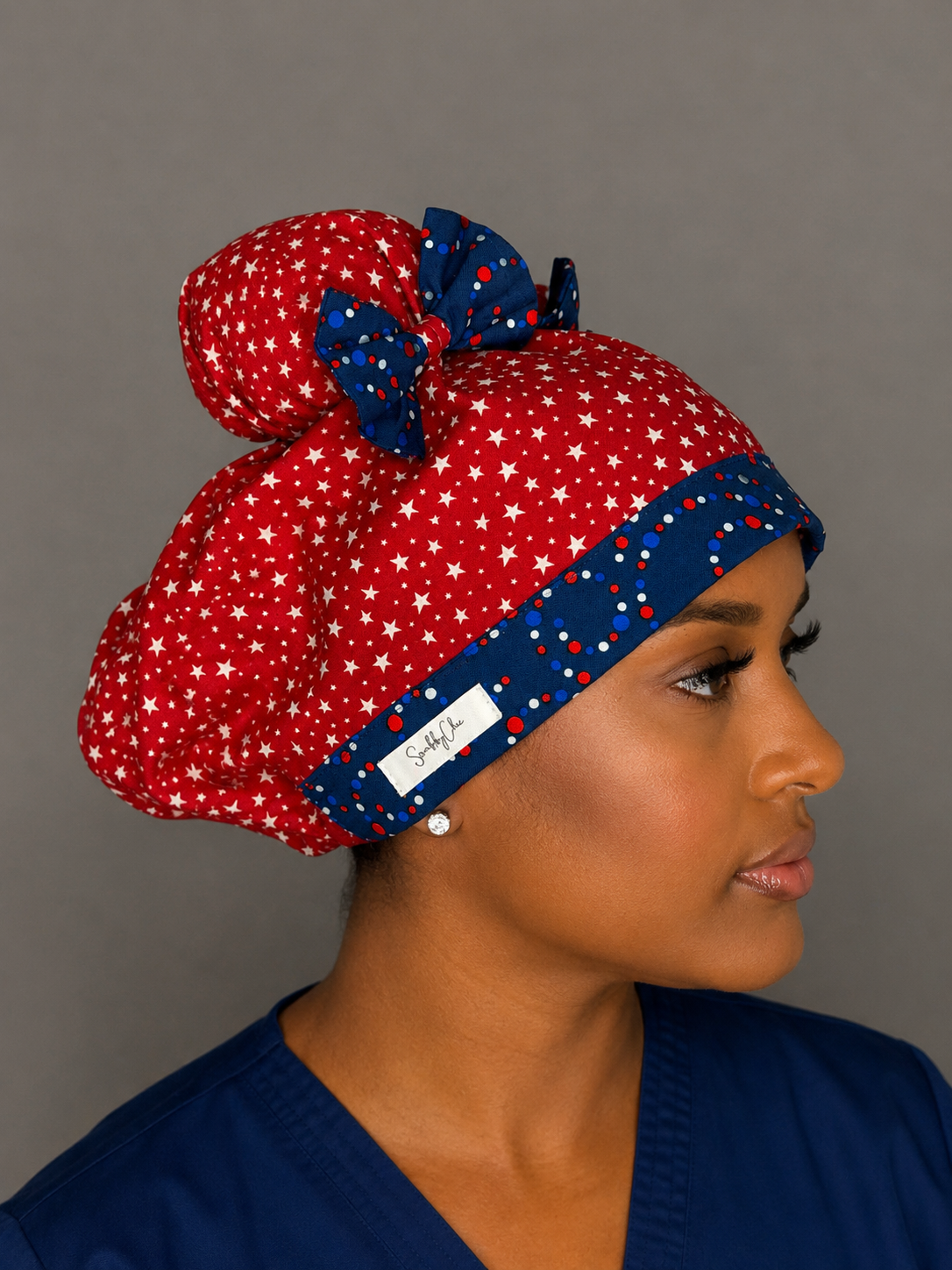 Red White & Bunz ScruBunz Scrub Cap with Signature Double Buns for Nurses