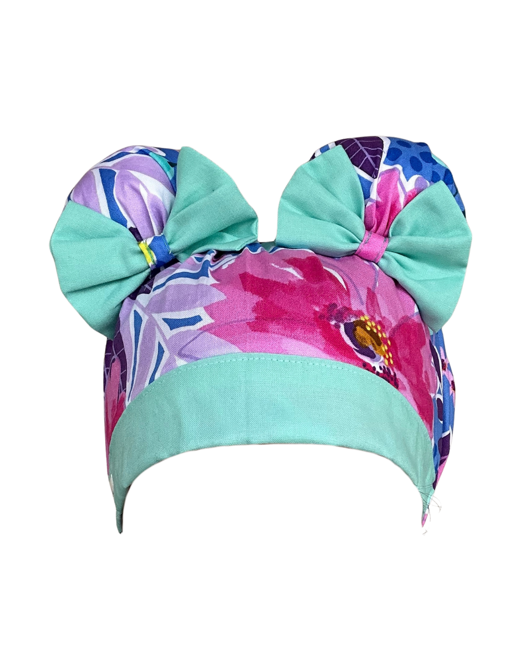 Bloom Bright ScruBunz – Vibrant Floral Scrub Cap for Nurses with Aqua Accents and Double Space Buns