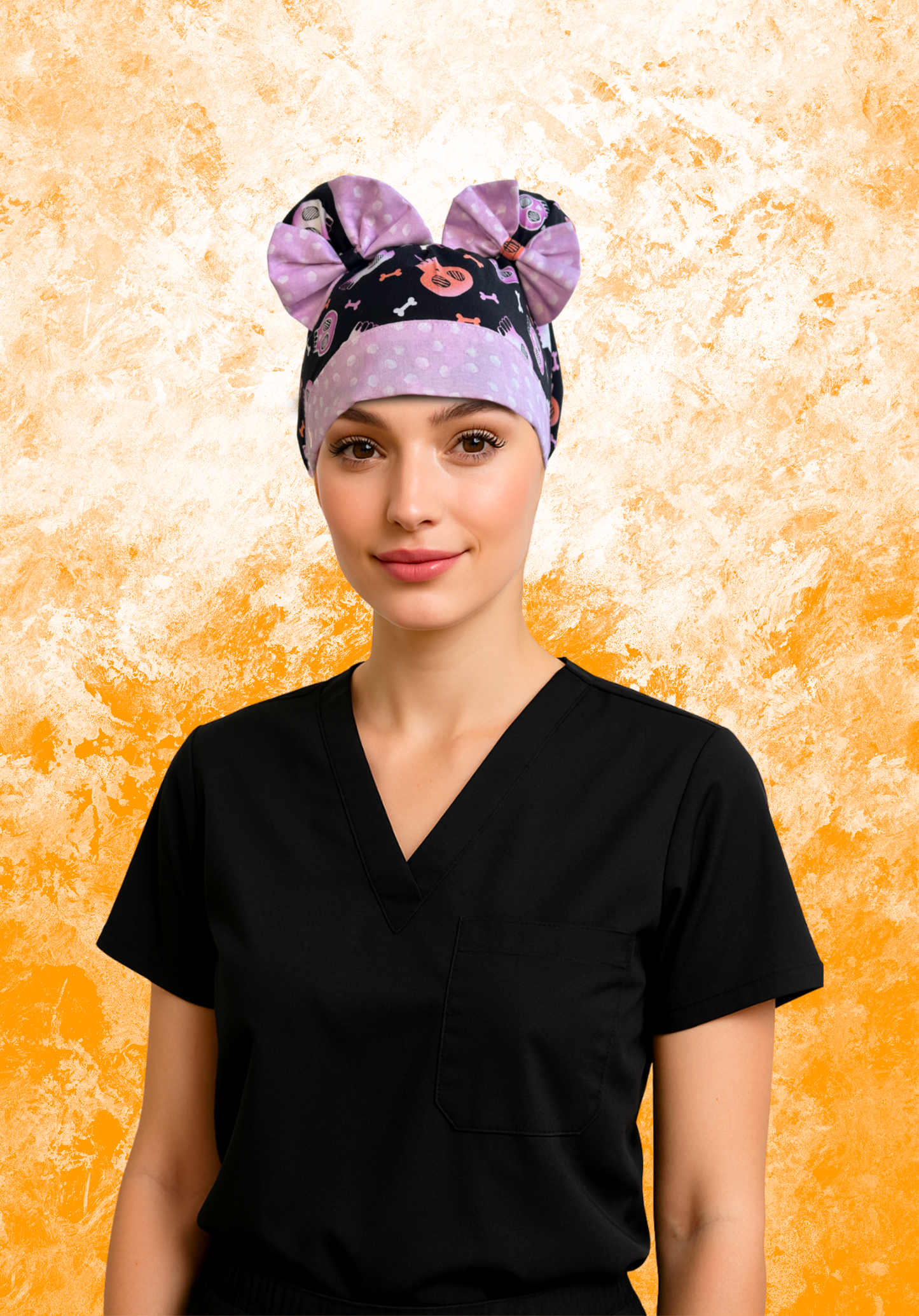Glampire ScruBunz – Featuring Lavender Skulls & Polka Dot Scrub Cap with Girly Spooky Vibes