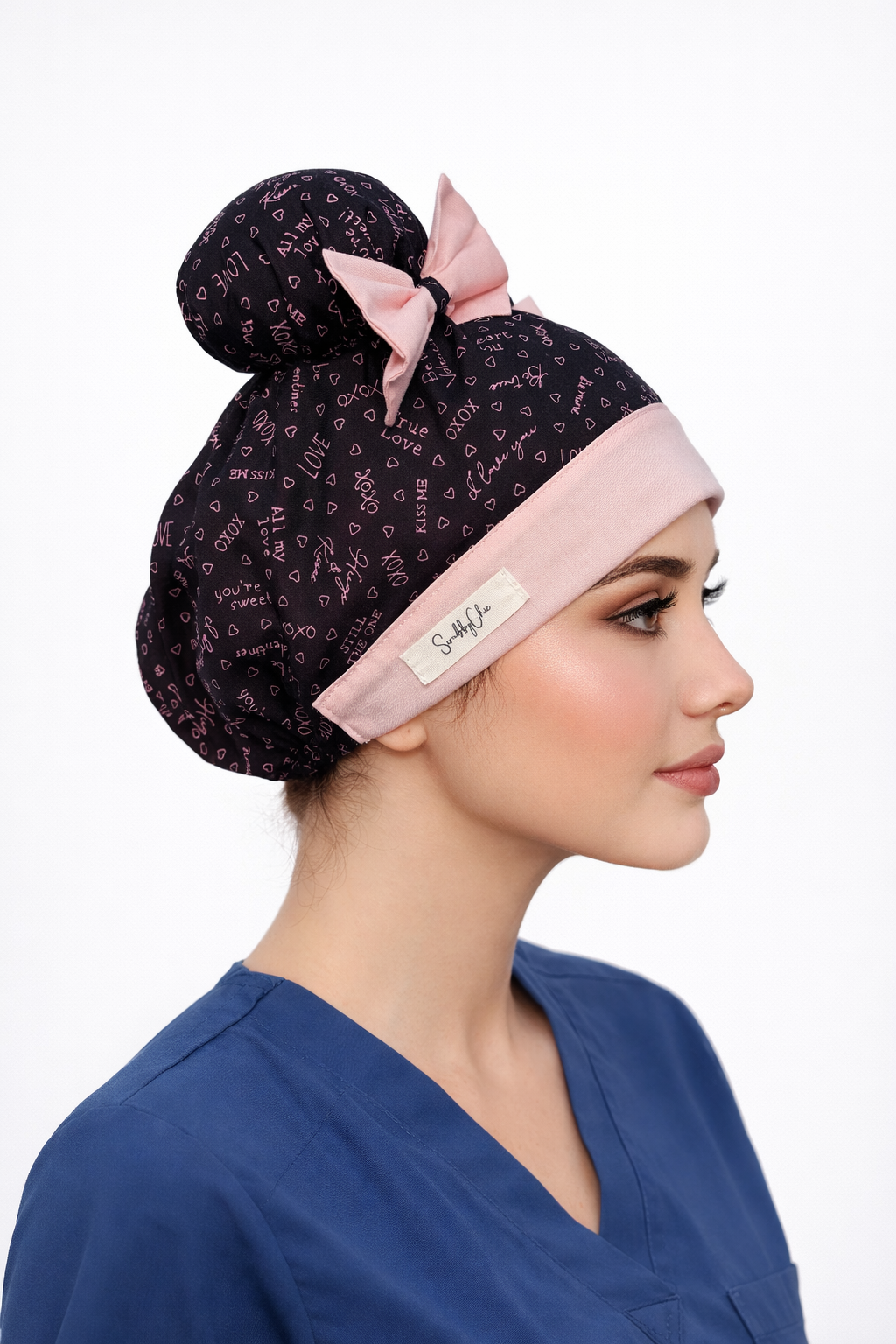 Pink Coquette ScruBunz™ – Double Bun Scrub Cap for Nurses | Cute Bow Surgical Cap | Girly Nurse Scrub Hat