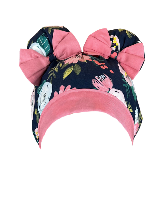 Midnight Bloom ScruBunz - featuring Soft Pink Watercolor Floral Print on navyblue background