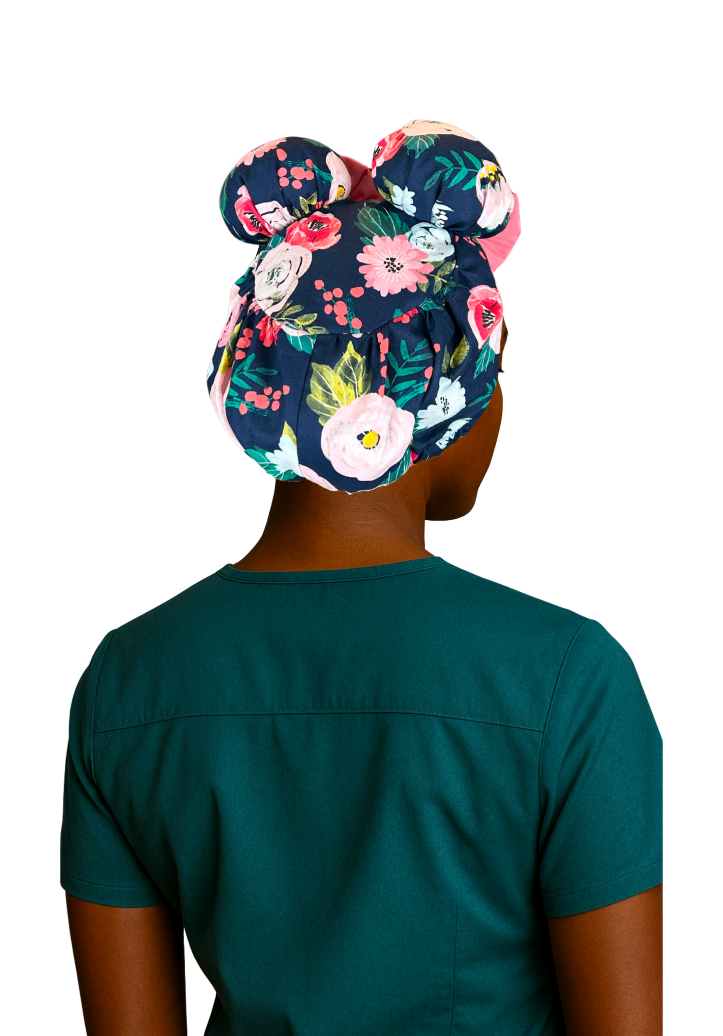 Midnight Bloom ScruBunz - featuring Soft Pink Watercolor Floral Print on navyblue background