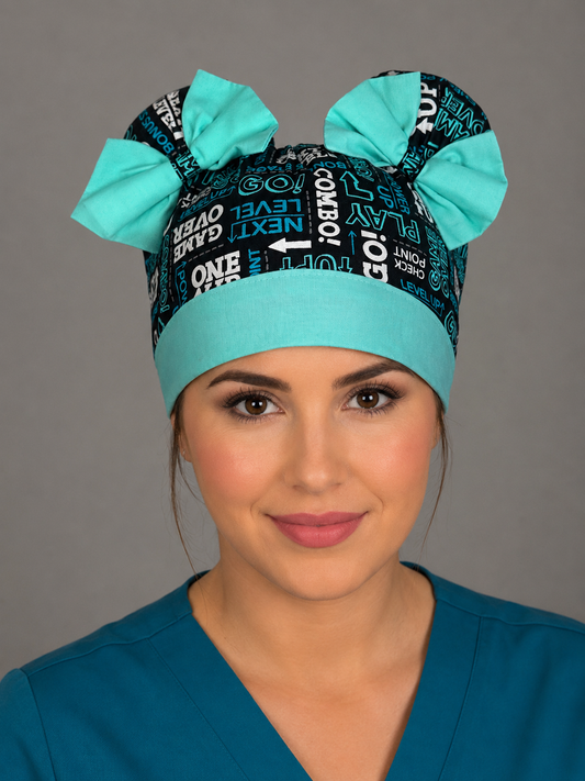 Light Game Over ScruBunz – Featuring Video Game Vibes Scrub Cap for Nurses with Cute Gamer Text