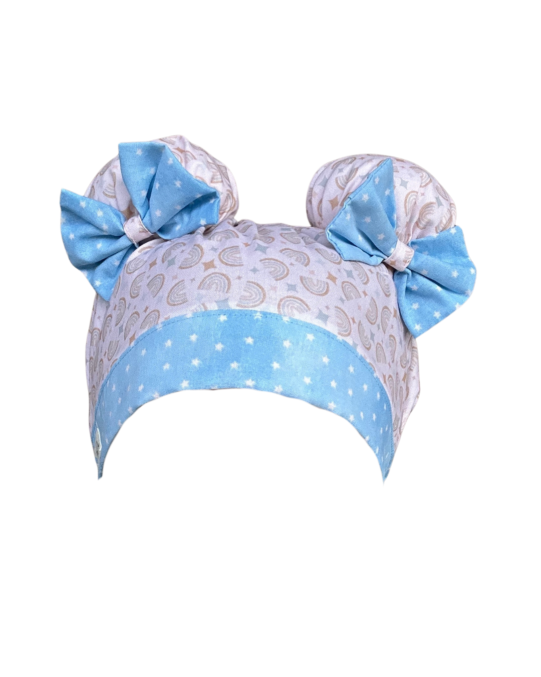 Blue Skies & Rainbows ScruBunz – Pastel Scrub Cap for Nurses with Dreamy Blue Accents and Signature Double Buns