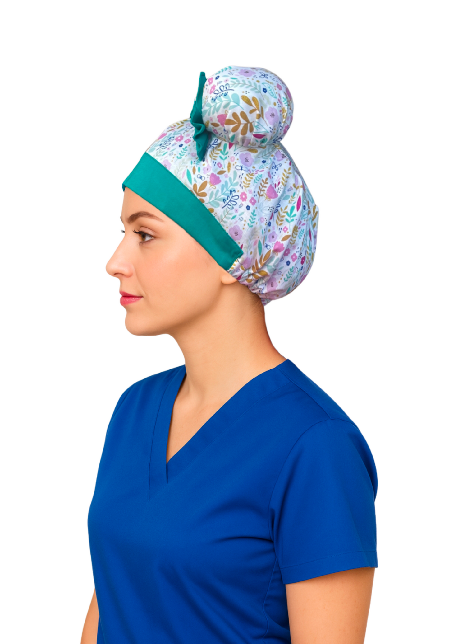Spring Floral ScruBunz -  featuring Colorful Springtime Flower Print with Turquoise Accents
