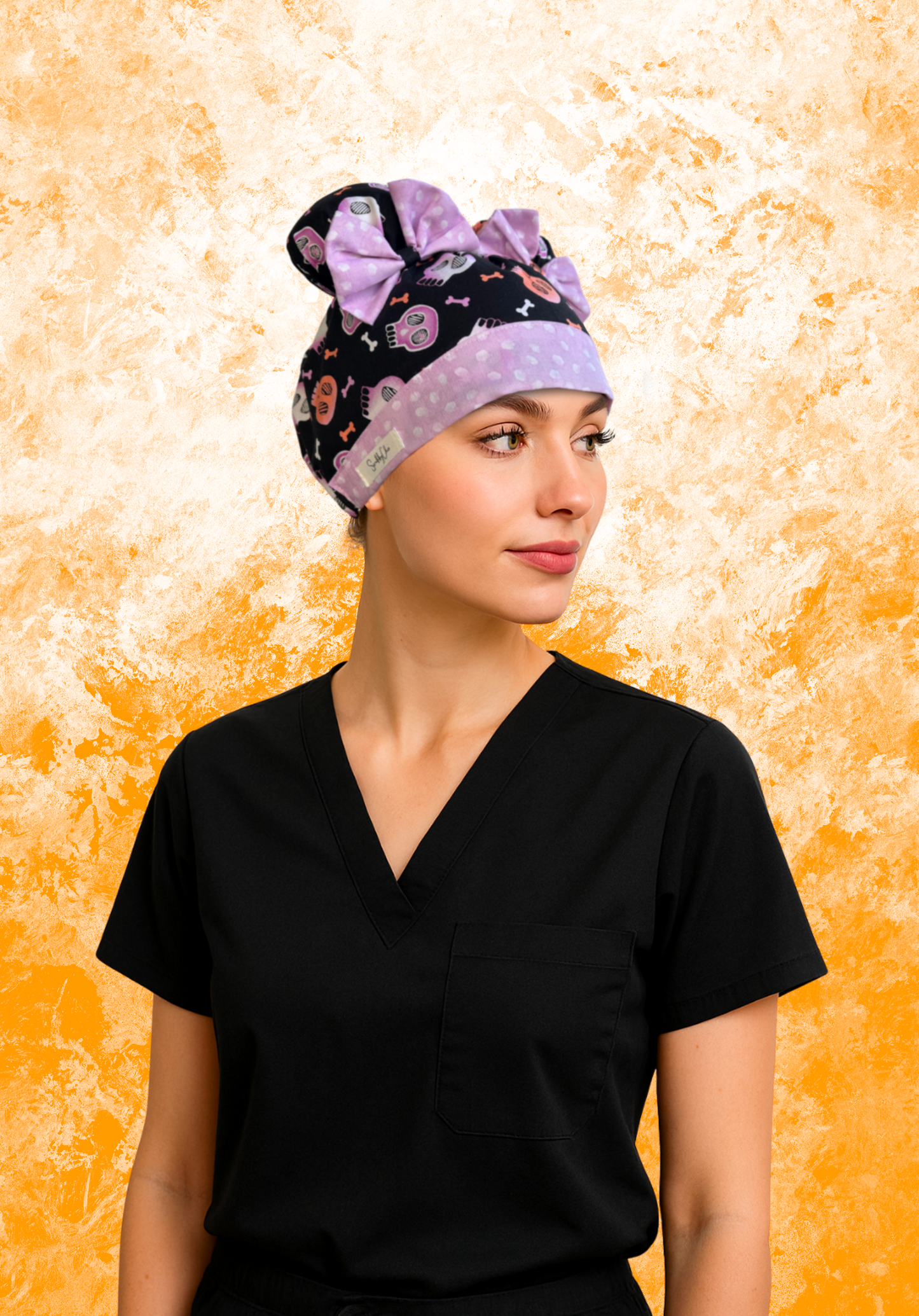 Glampire ScruBunz – Featuring Lavender Skulls & Polka Dot Scrub Cap with Girly Spooky Vibes