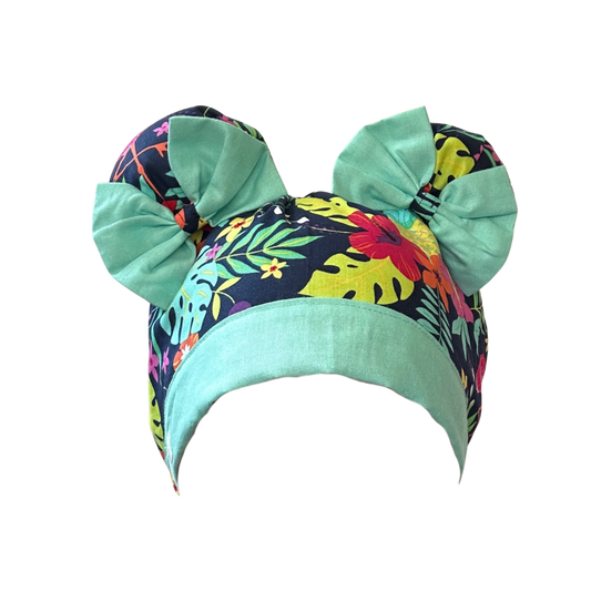 Flamingo Fiesta ScruBunz – Featuring Bright Flamingos & Pineapples Scrub Cap for Nurses with Jungle Leaves and Navy Background