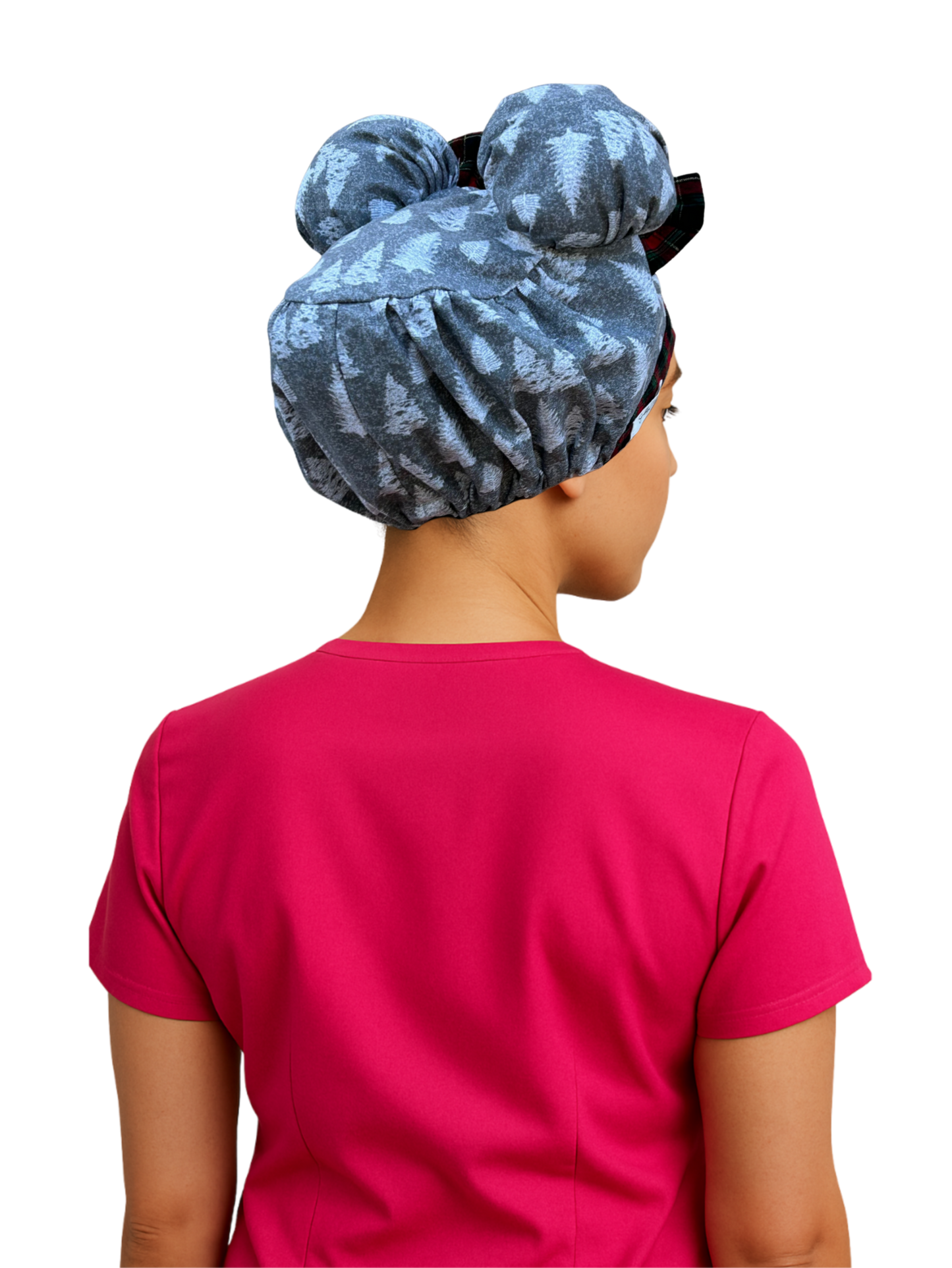 Holiday Plaid & Pine ScruBunz – Festive Winter Scrub Cap for Nurses with Classic Plaid & Pine Trees