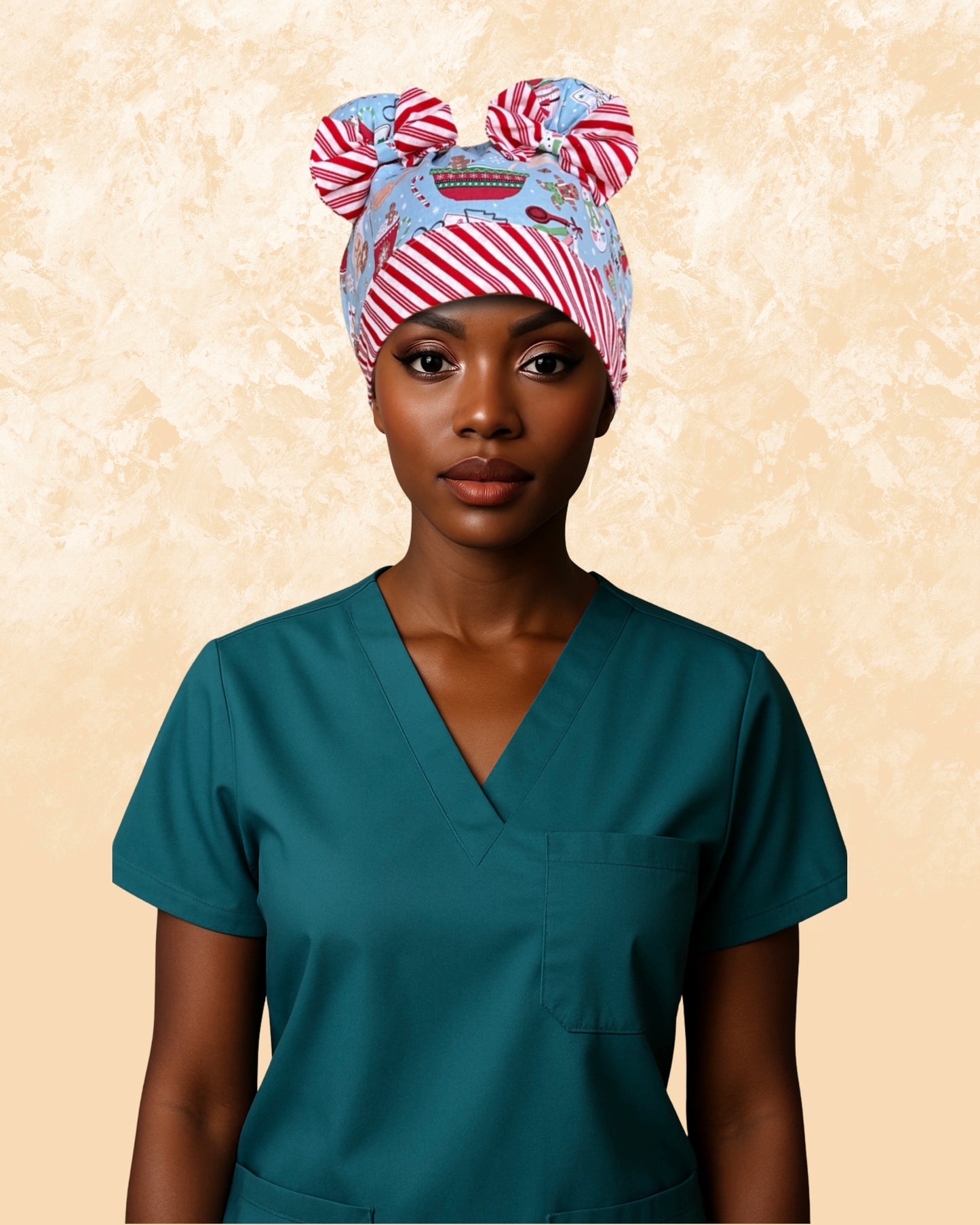 Cookies for Santa ScruBunz – Featuring Holiday Scrub Cap for Nurses with Gingerbread Cookies and Baking Supplies