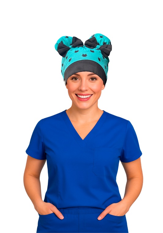 Purr-Fect Kitty ScruBunz – Featuring Turquoise Scrub Cap for Nurses with Cute Cat Silhouettes