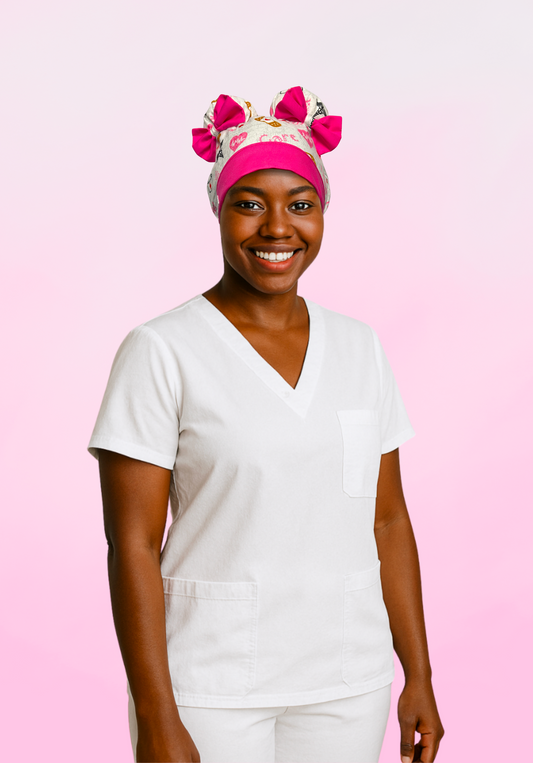 Healing Hearts ScruBunz – Medical Theme Scrub Cap with Nurse Icons & Pink Accents for Nurses