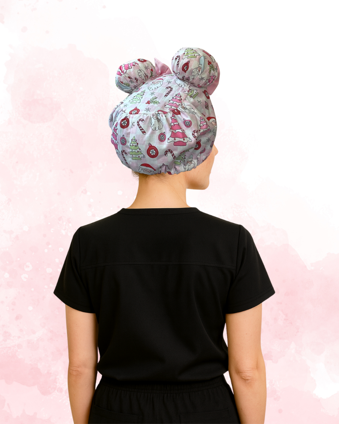 Candy Cane Cutie ScruBunz – Featuring Pink Christmas Trees & Ornaments Scrub Cap for Nurses with Holiday Cheer and Pastel Accents