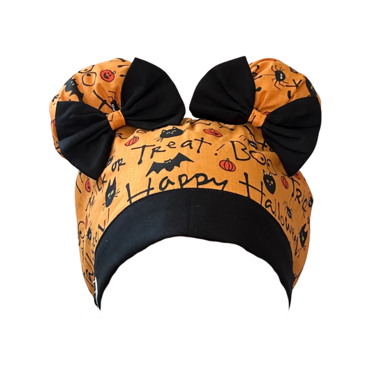 HalloQueen ScruBunz – Featuring Playful Pumpkins & Halloween Lettering Scrub Cap for Nurses with Orange & Black Accents