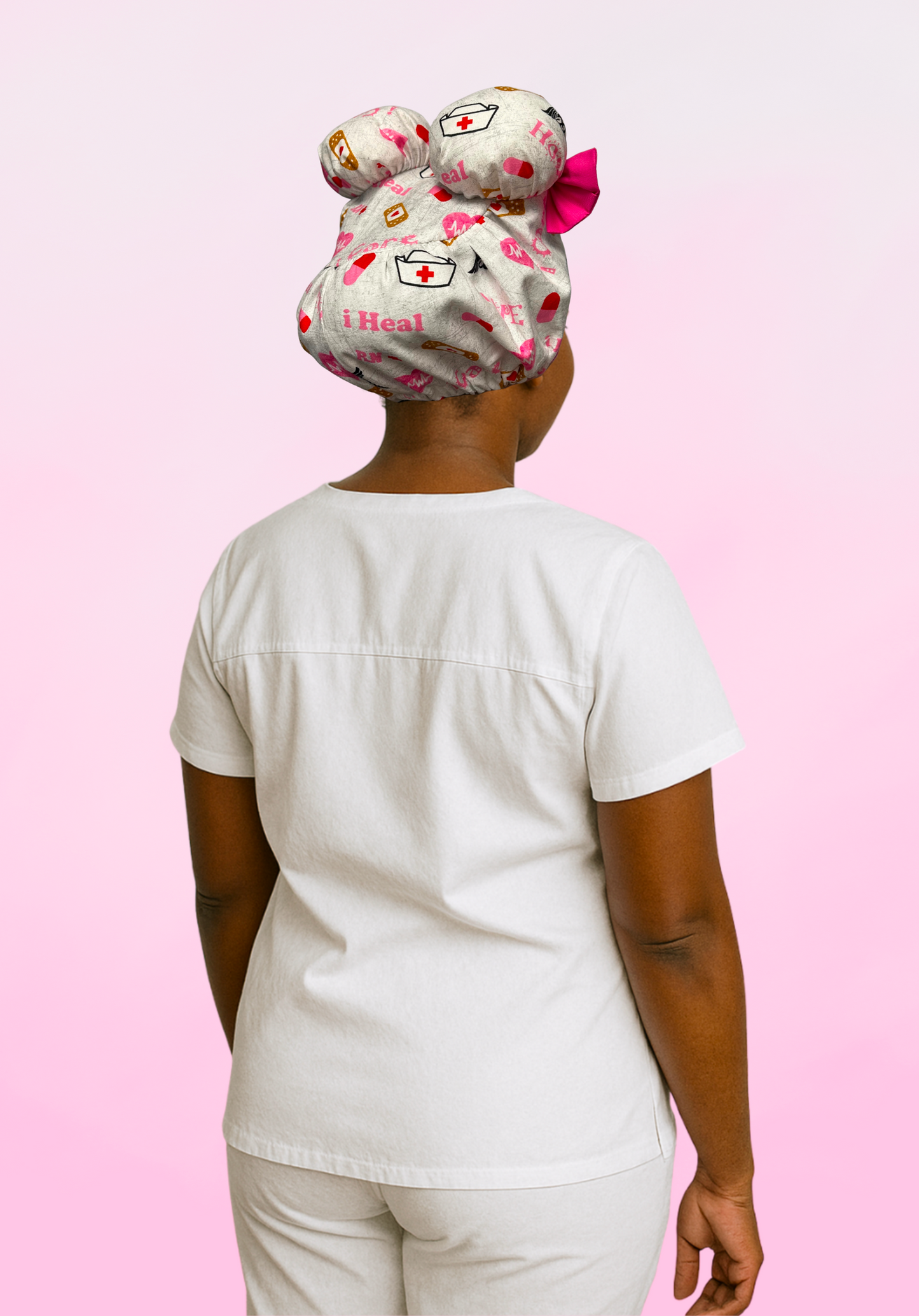 Healing Hearts ScruBunz – Medical Theme Scrub Cap with Nurse Icons & Pink Accents for Nurses