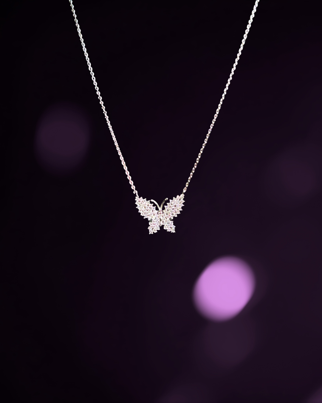 Crystal Butterfly Necklace (silver toned)