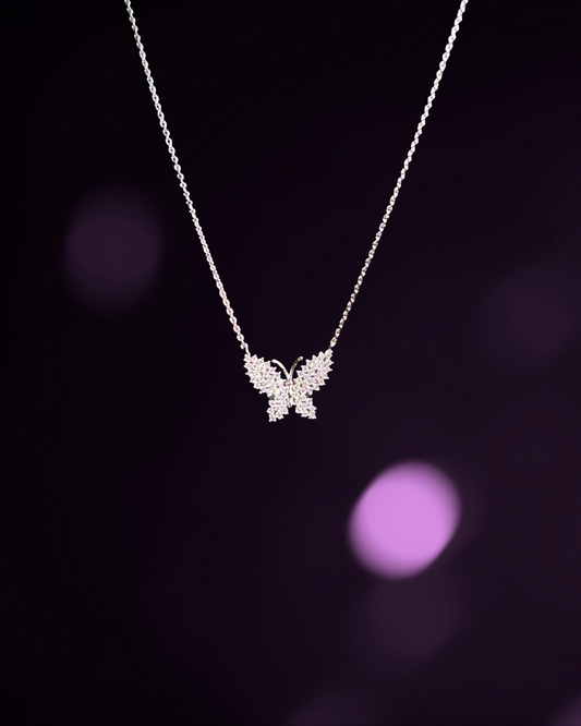 Crystal Butterfly Necklace (silver toned)