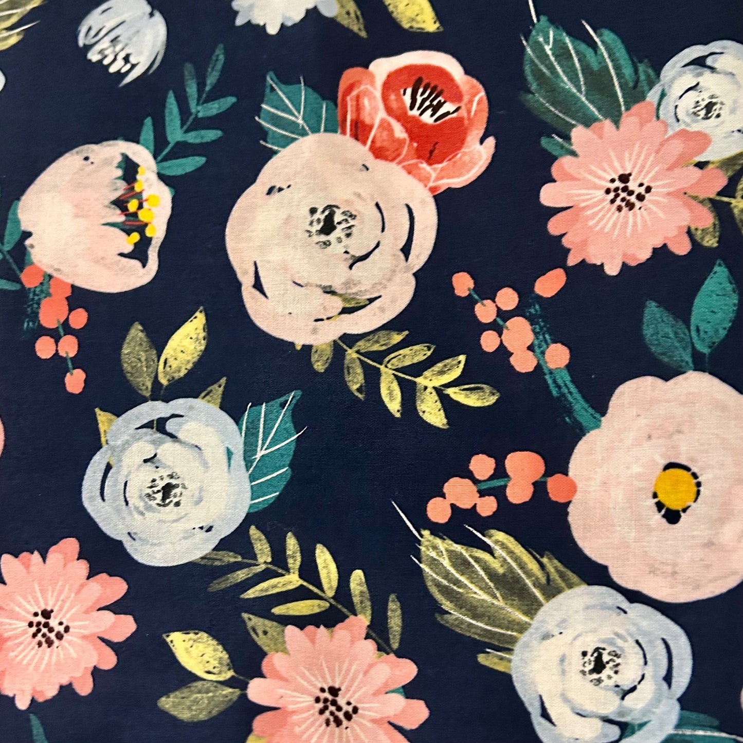 Midnight Bloom ScruBunz - featuring Soft Pink Watercolor Floral Print on navyblue background