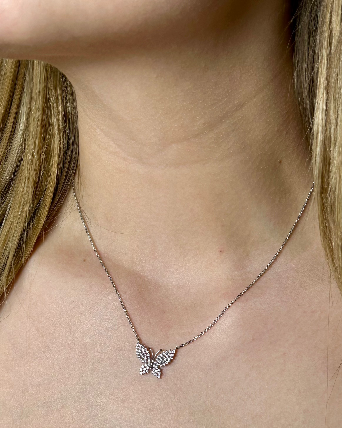 Crystal Butterfly Necklace (silver toned)