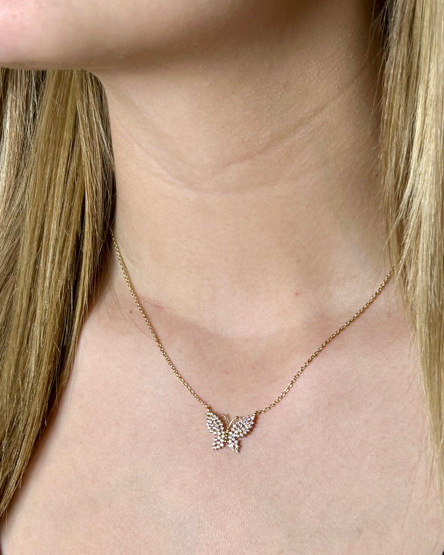 Crystal Butterfly Necklace (gold toned)