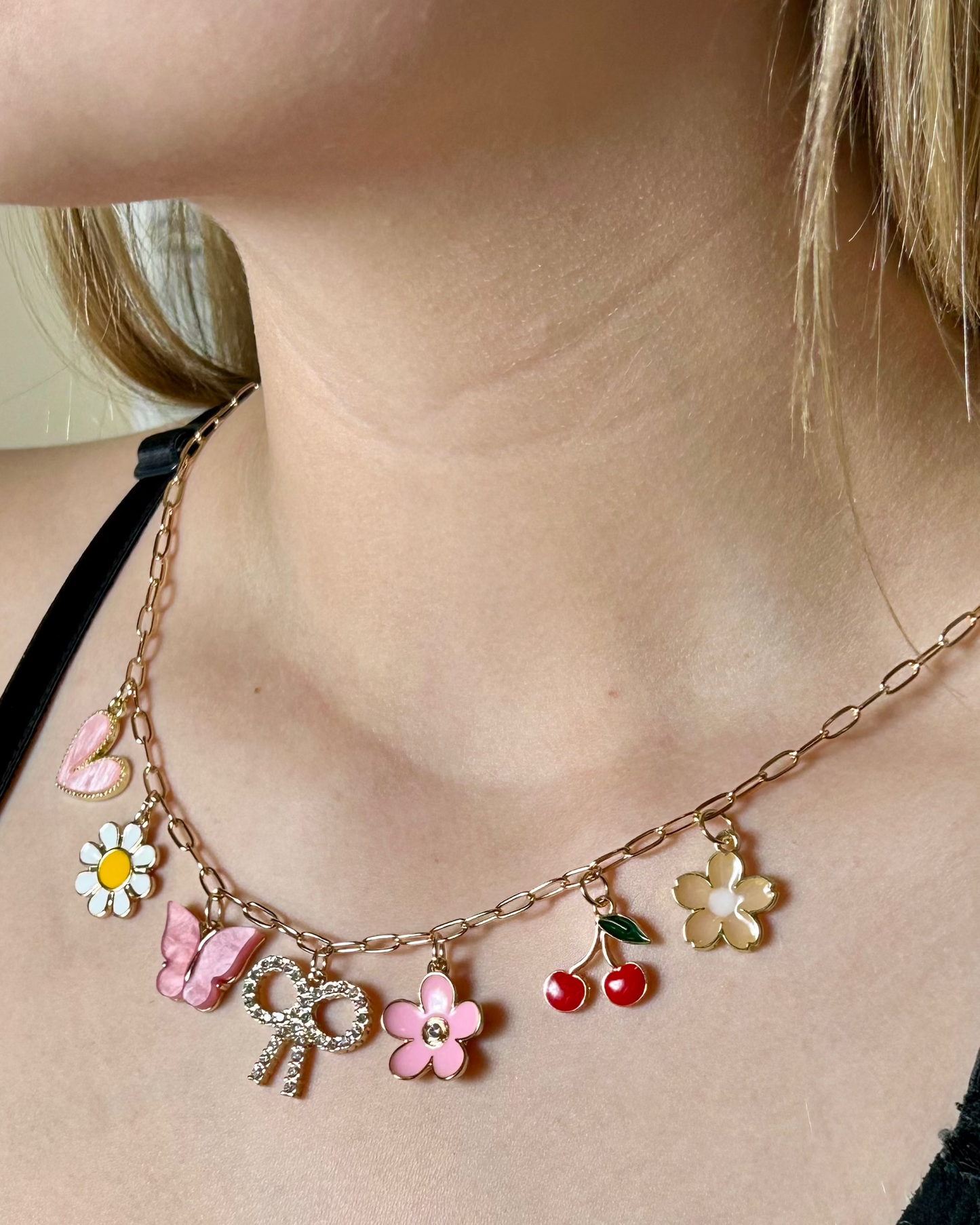 Bow Multi Charm Necklace (gold toned)