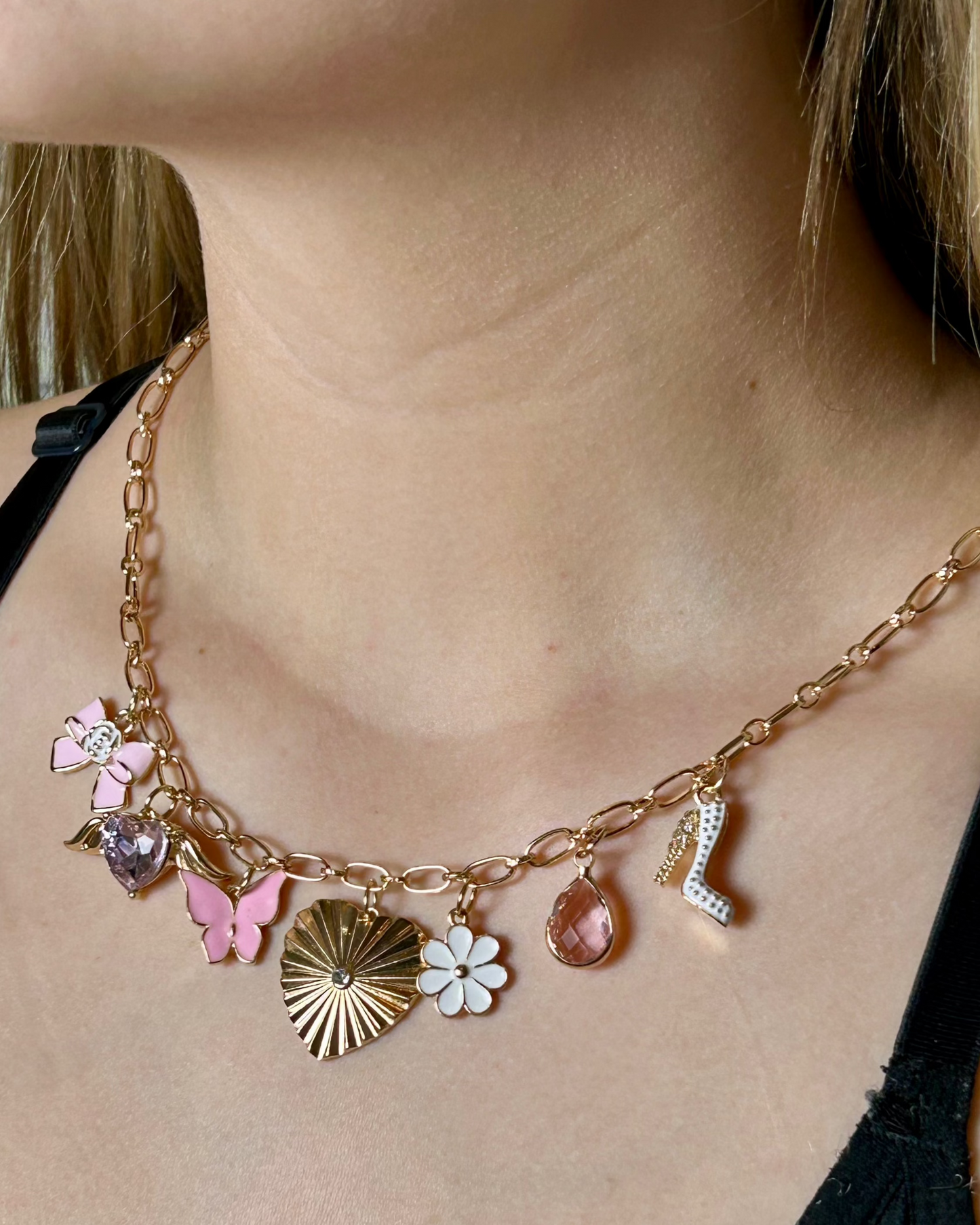 Heart Multi Charm Necklace (gold toned)