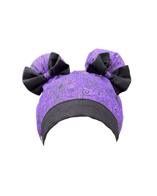 Spider Glam ScruBunz – Featuring Purple Halloween Vibes Scrub Cap for Nurses with Spooky Spiders and Webs