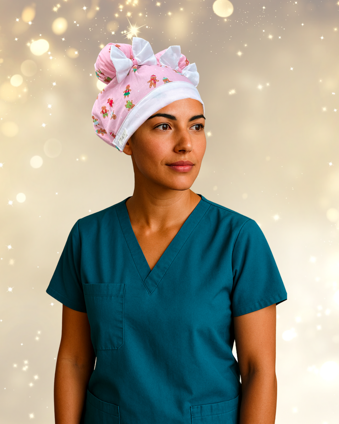 Gingerbread Cuties ScruBunz – Featuring Holiday Vibes Scrub Cap for Nurses with Cute Gingerbread Cookies