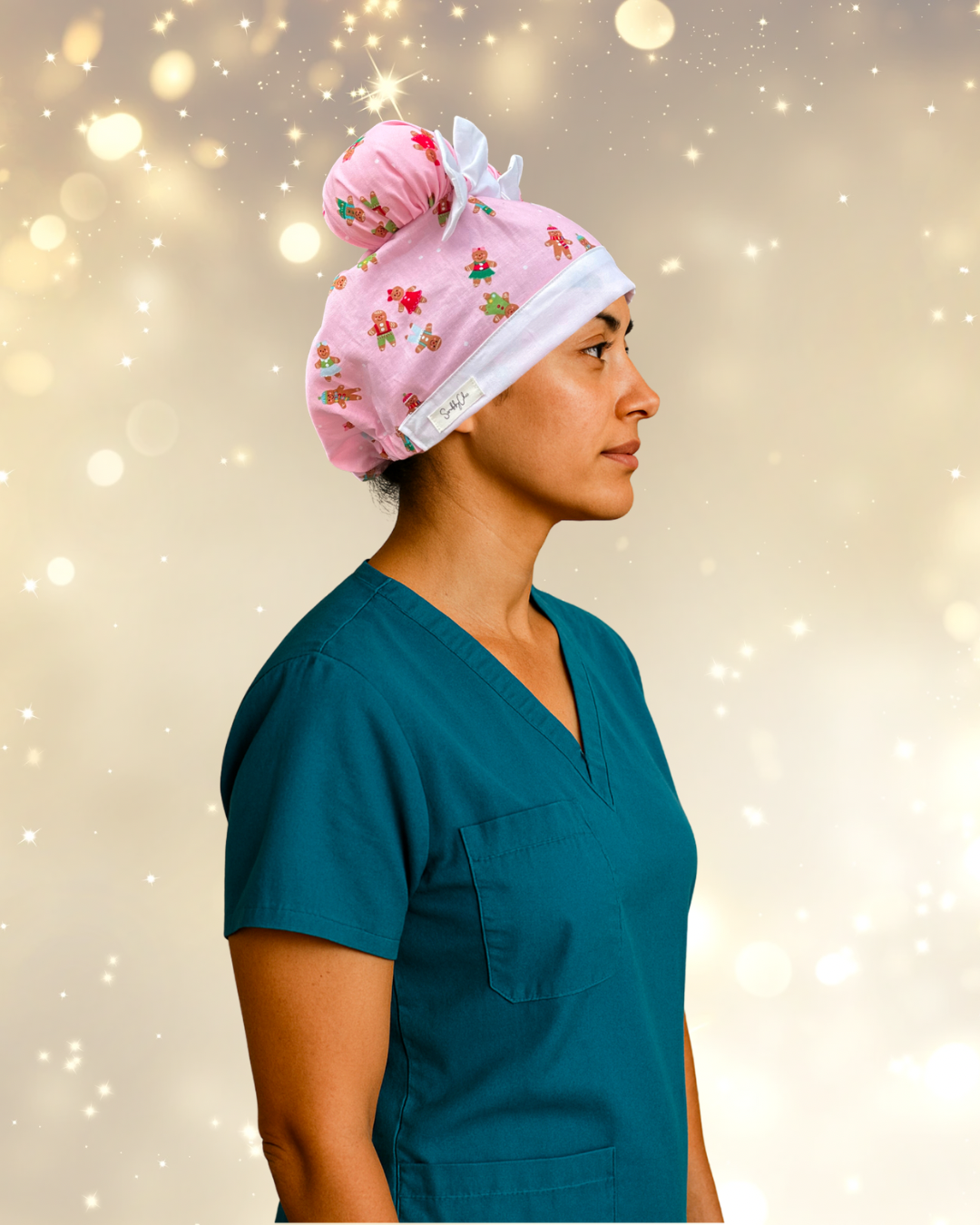 Gingerbread Cuties ScruBunz – Featuring Holiday Vibes Scrub Cap for Nurses with Cute Gingerbread Cookies