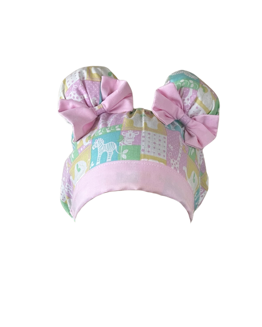 Noahs Ark ScruBunz – Featuring Pastel Color Blocks Scrub Cap with Space Buns for Nurses with Baby Animals - Perfect for L&D or Mother Baby