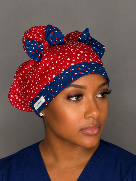 Red, White, and Bunz ScruBunz – Patriotic Nurse Scrub Cap with Signature Buns