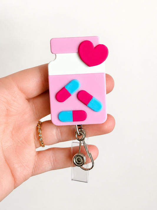 Candy Capsule Bottle Badge Reel – Heavy Duty Retractable ID Holder for Nurses & Healthcare Workers