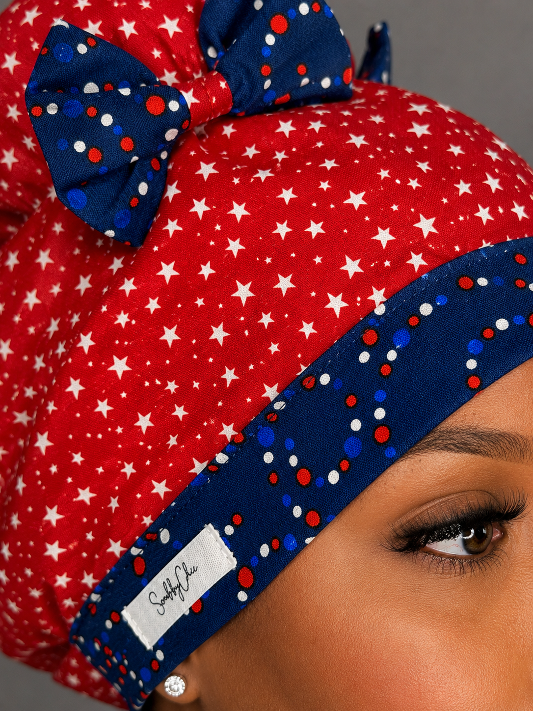 Red White & Bunz ScruBunz Scrub Cap with Signature Double Buns for Nurses