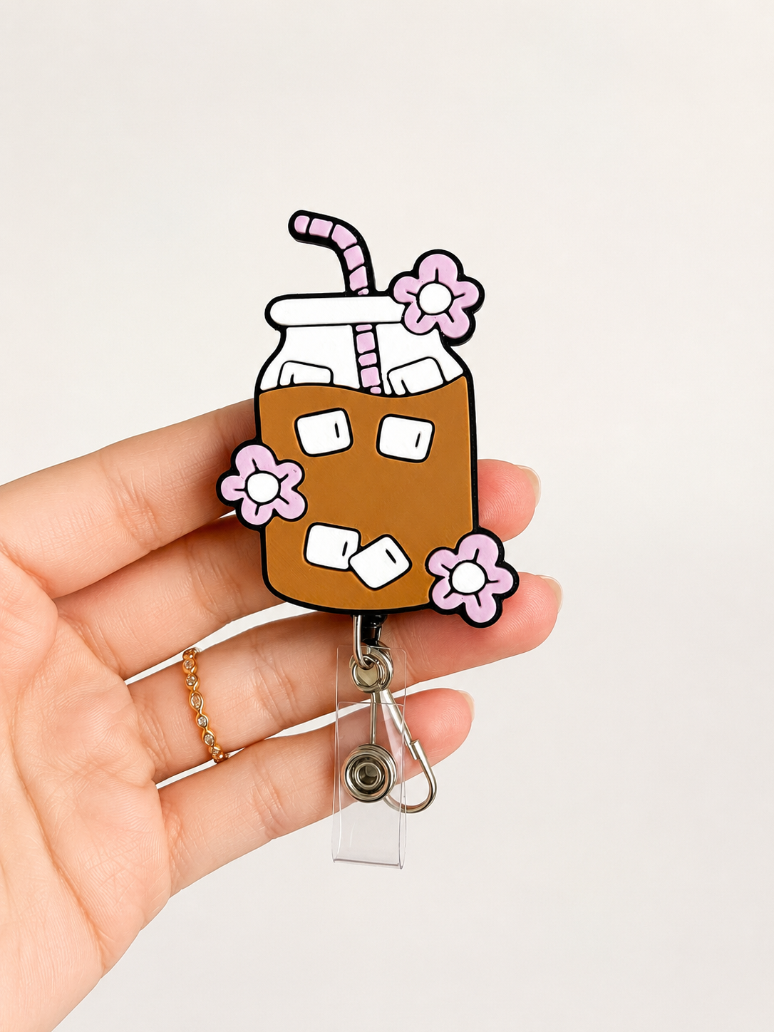 ced Coffee Cutie Badge Reel – Heavy Duty Retractable Badge Holder with Pink Floral Details